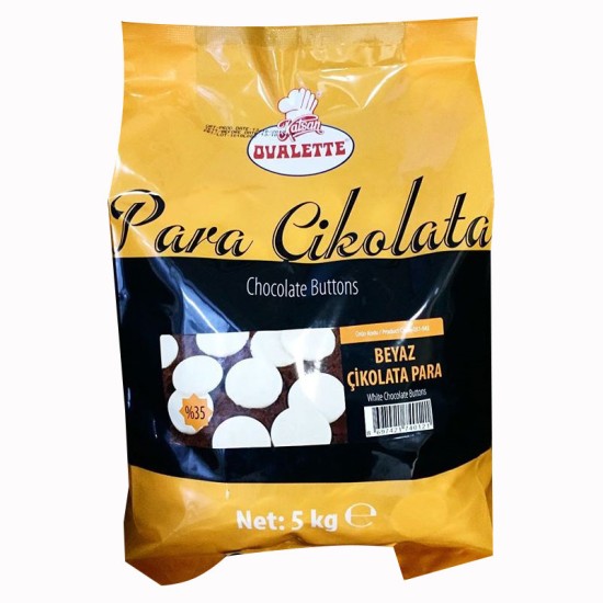 Ovalette Weiße Kuvertüre Schokolade Schmelz / Münze Schokolade 5 kg - 051-543 - Katsan Gıda